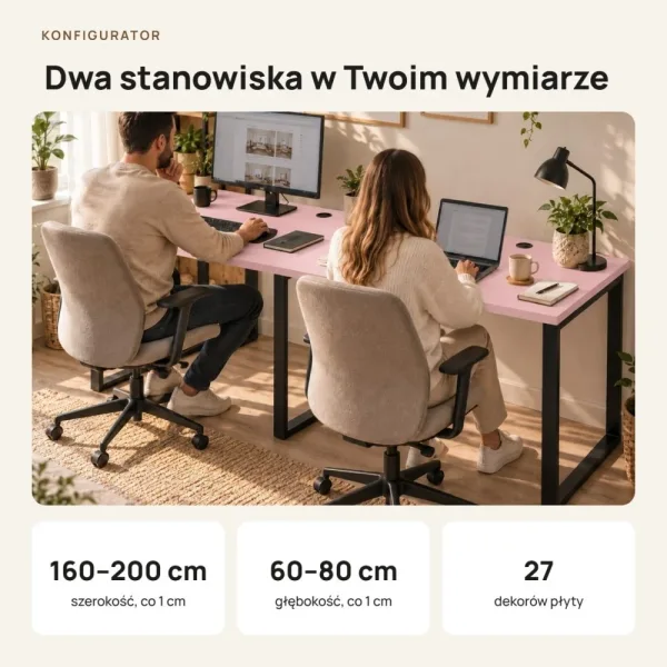 Biurko podwójne Iron Duo Loft - Różowy