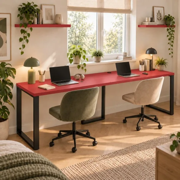 Biurko podwójne Iron Duo Loft - Czerwony