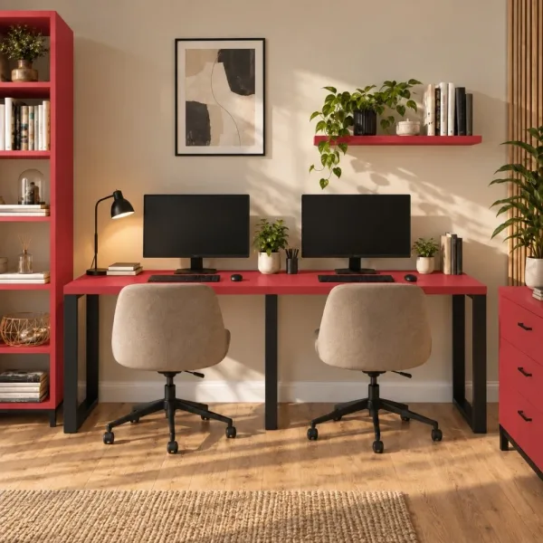 Biurko podwójne Iron Duo Loft - Czerwony