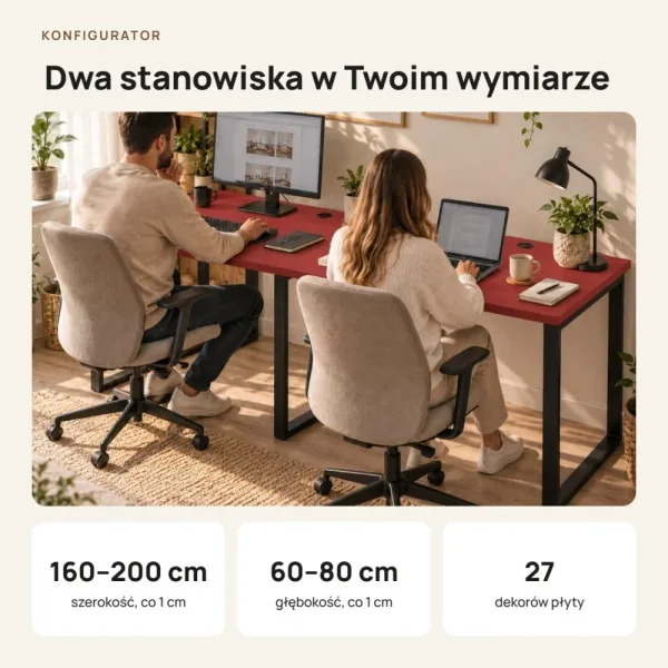 Biurko podwójne Iron Duo Loft - Czerwony