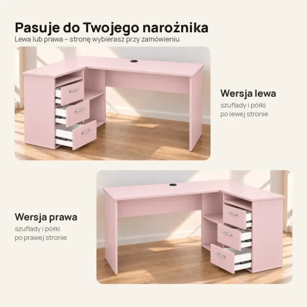 Biurko lekarskie narożne z szufladami - Różowe