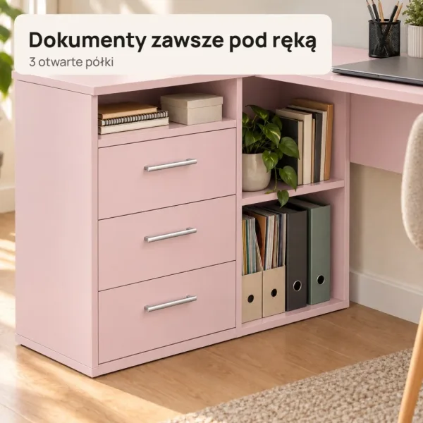 Biurko lekarskie narożne z szufladami - Różowe
