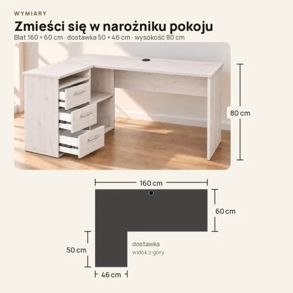 Biurko lekarskie narożne z szufladami - Sosna