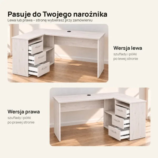 Biurko lekarskie narożne z szufladami - Sosna