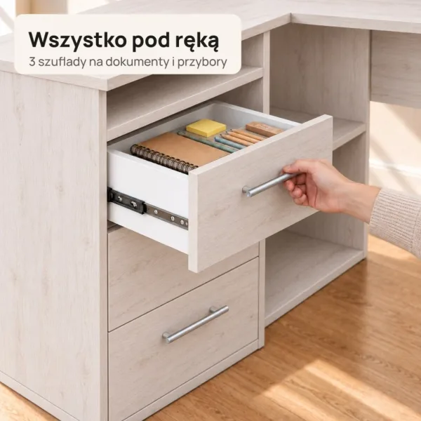 Biurko lekarskie narożne z szufladami - Sosna