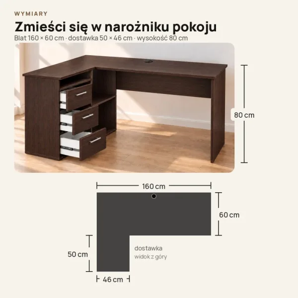 Biurko lekarskie narożne z szufladami - Wenge