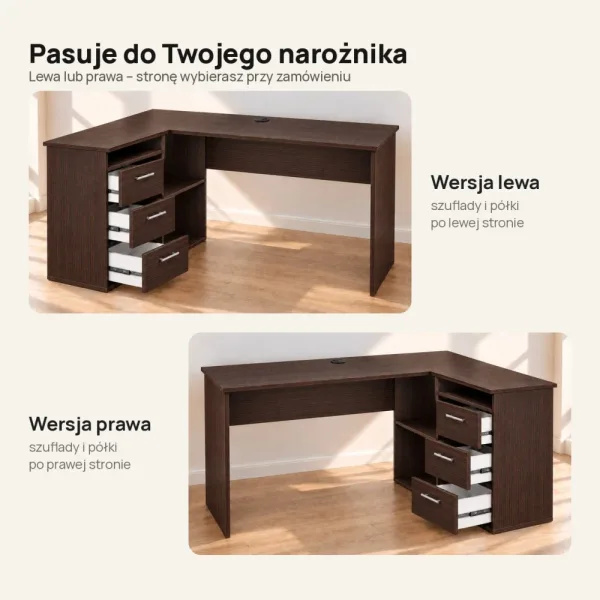 Biurko lekarskie narożne z szufladami - Wenge