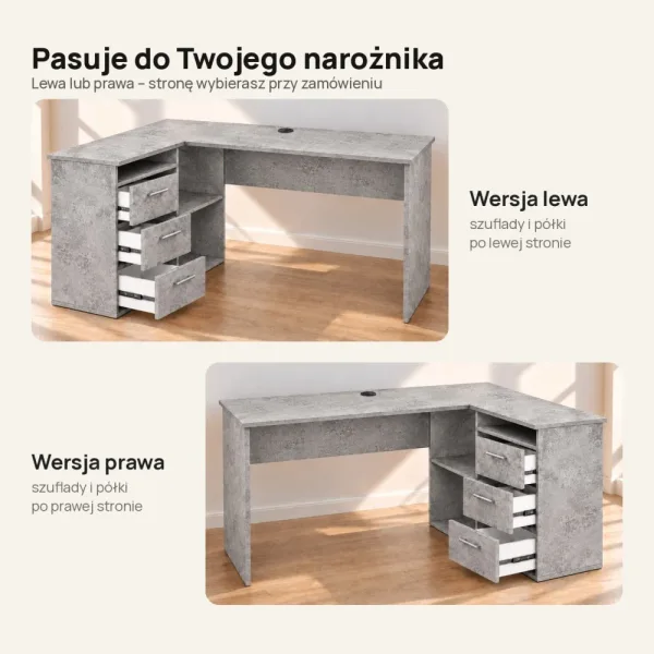 Biurko lekarskie narożne z szufladami - Beton