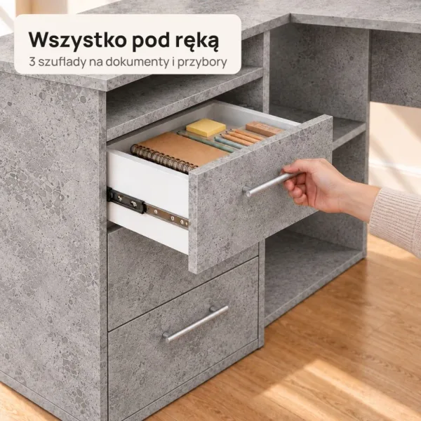 Biurko lekarskie narożne z szufladami - Beton