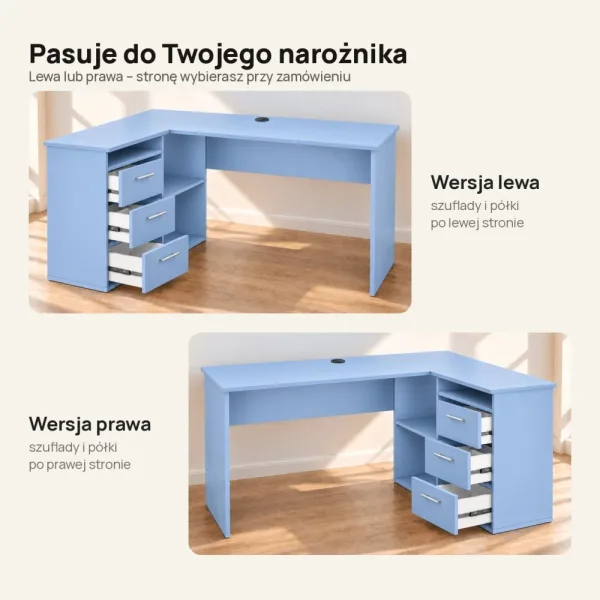Biurko lekarskie narożne z szufladami - Niebieskie