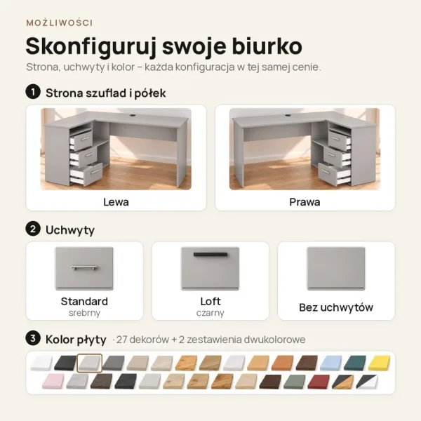 Biurko lekarskie narożne z szufladami - Szare