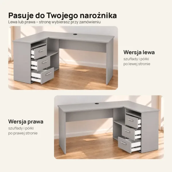 Biurko lekarskie narożne z szufladami - Szare