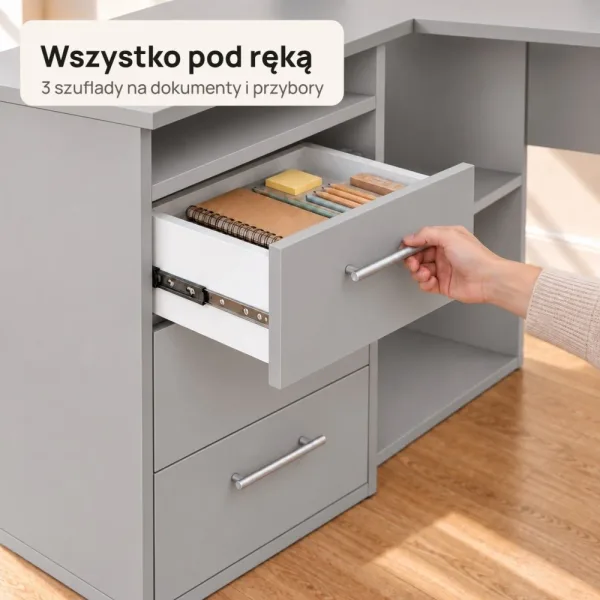 Biurko lekarskie narożne z szufladami - Szare