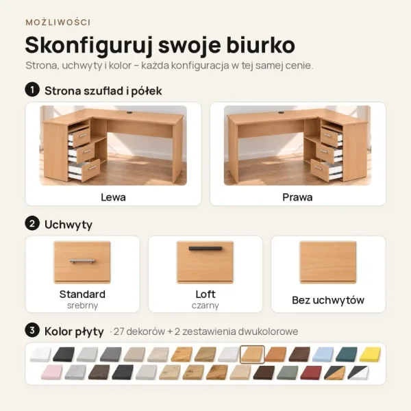 Biurko lekarskie narożne z szufladami - Buk