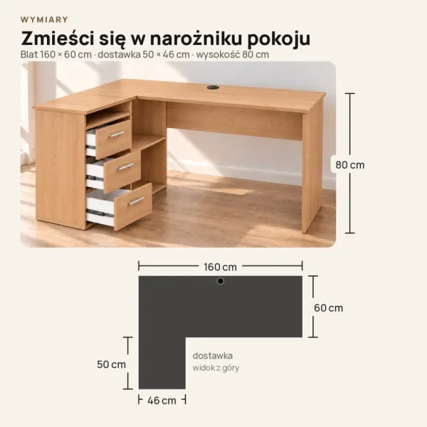 Biurko lekarskie narożne z szufladami - Buk