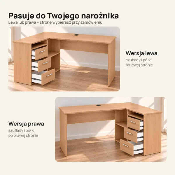 Biurko lekarskie narożne z szufladami - Buk
