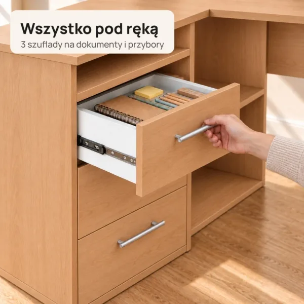 Biurko lekarskie narożne z szufladami - Buk