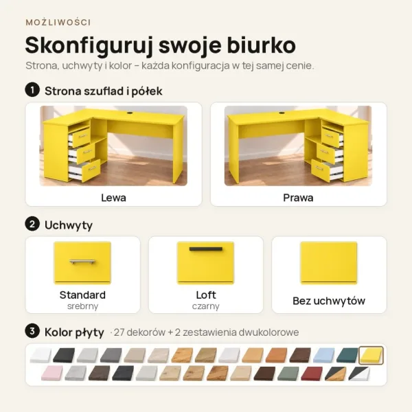Biurko lekarskie narożne z szufladami - Żółte