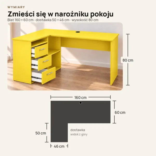 Biurko lekarskie narożne z szufladami - Żółte