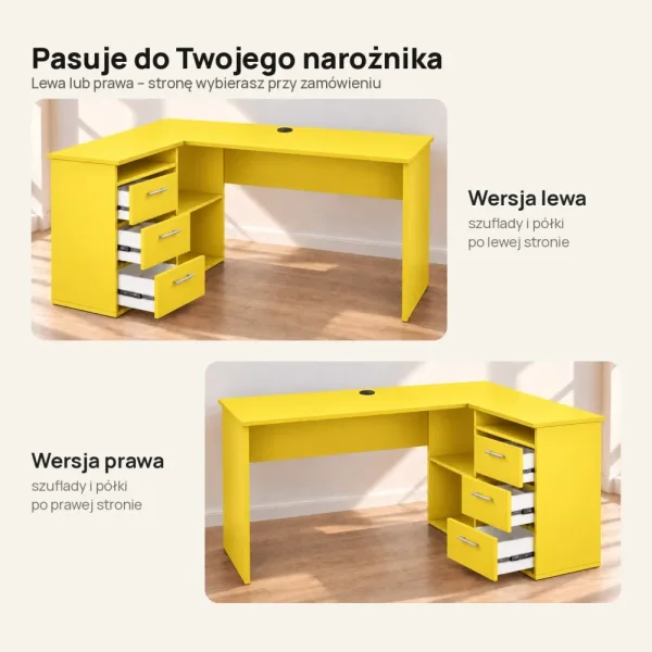 Biurko lekarskie narożne z szufladami - Żółte