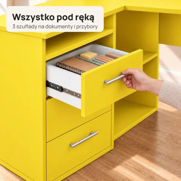 Biurko lekarskie narożne z szufladami - Żółte