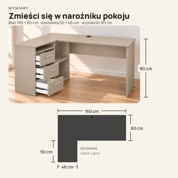 Biurko lekarskie narożne z szufladami - Cappuccino