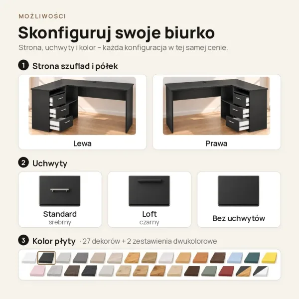 Biurko lekarskie narożne z szufladami - Czarne