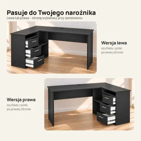 Biurko lekarskie narożne z szufladami - Czarne