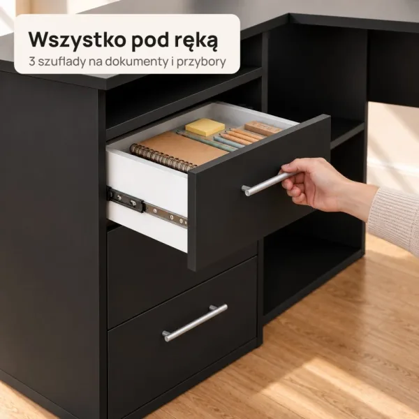 Biurko lekarskie narożne z szufladami - Czarne