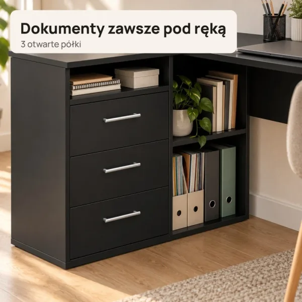 Biurko lekarskie narożne z szufladami - Czarne