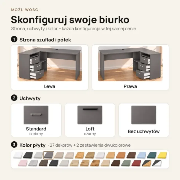 Biurko lekarskie narożne z szufladami - Grafit
