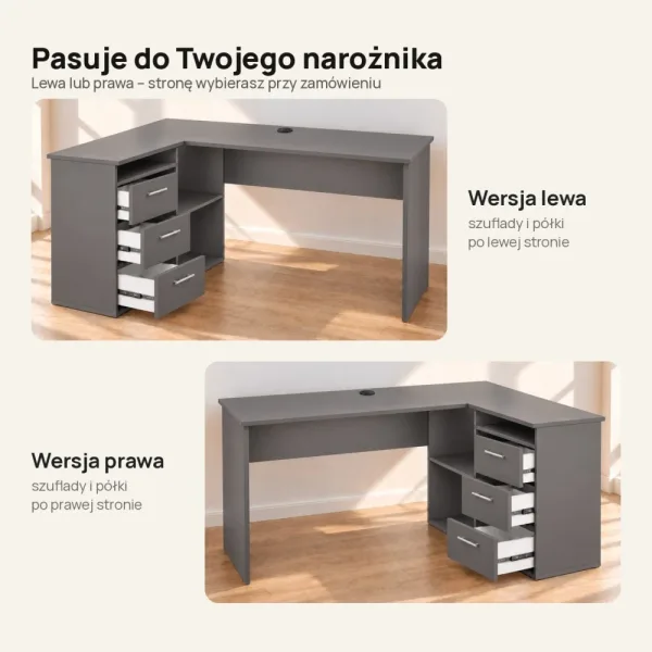 Biurko lekarskie narożne z szufladami - Grafit
