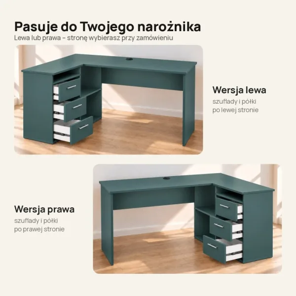 Biurko lekarskie narożne z szufladami - Zielone