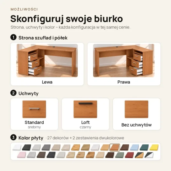 Biurko lekarskie narożne z szufladami - Olcha