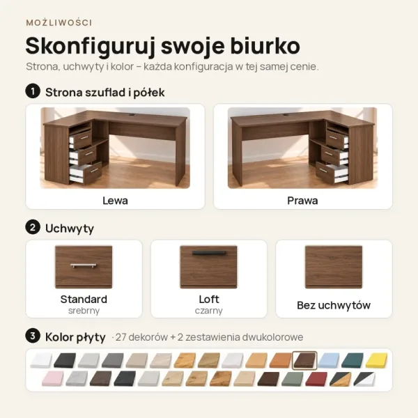 Biurko lekarskie narożne z szufladami - Orzech