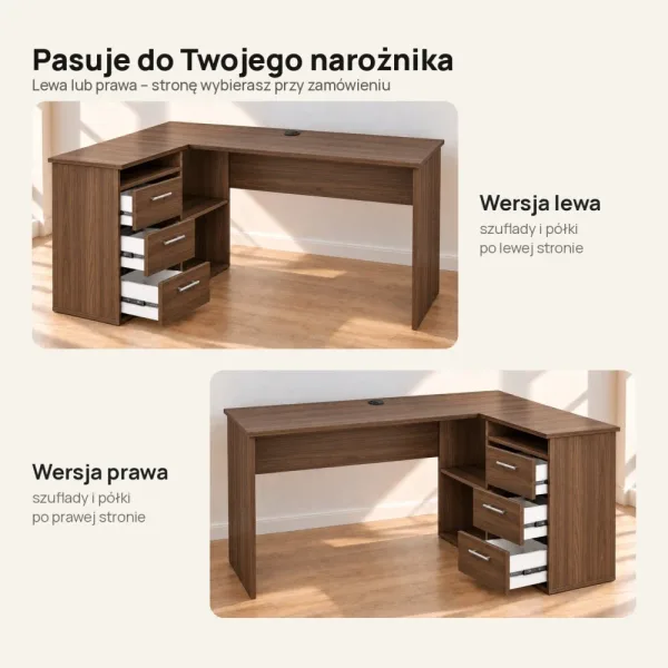 Biurko lekarskie narożne z szufladami - Orzech
