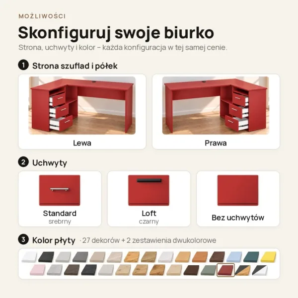 Biurko lekarskie narożne z szufladami - Czerwone