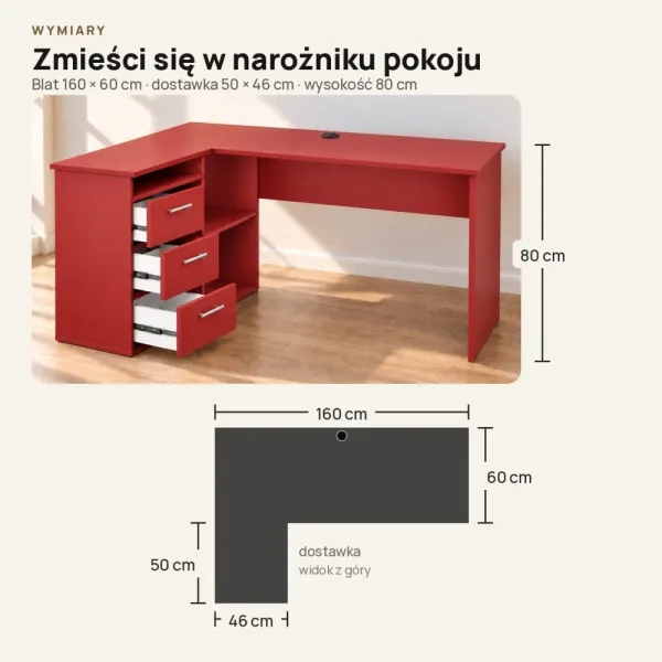 Biurko lekarskie narożne z szufladami - Czerwone