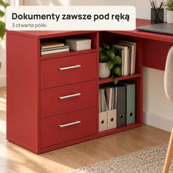 Biurko lekarskie narożne z szufladami - Czerwone