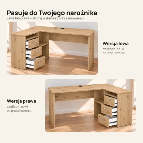 Biurko lekarskie narożne z szufladami - Dąb Artisan