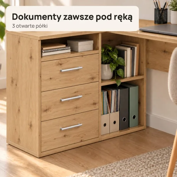 Biurko lekarskie narożne z szufladami - Dąb Artisan