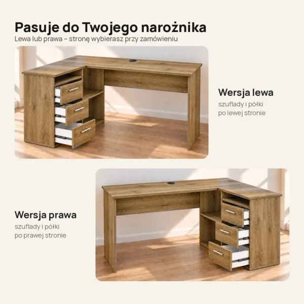 Biurko lekarskie narożne z szufladami - Dąb Kamienny