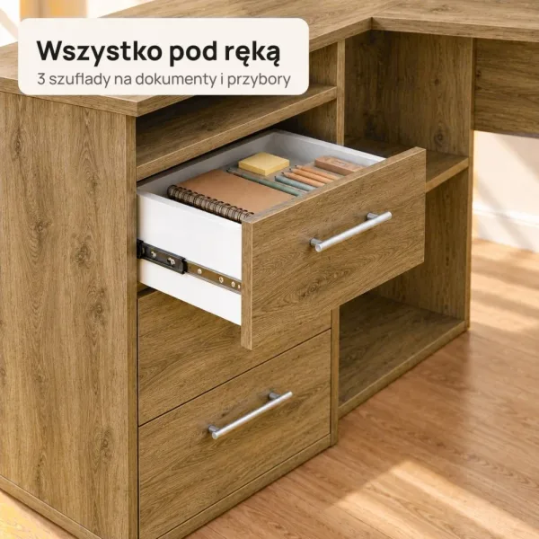 Biurko lekarskie narożne z szufladami - Dąb Kamienny