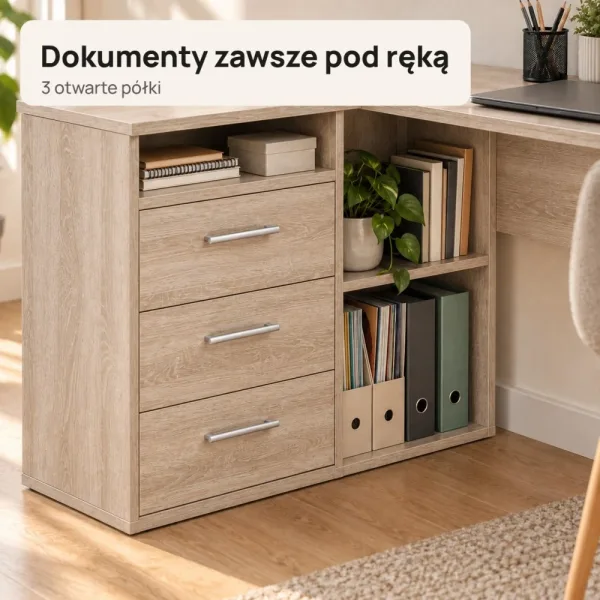 Biurko lekarskie narożne z szufladami - Dąb Sonoma