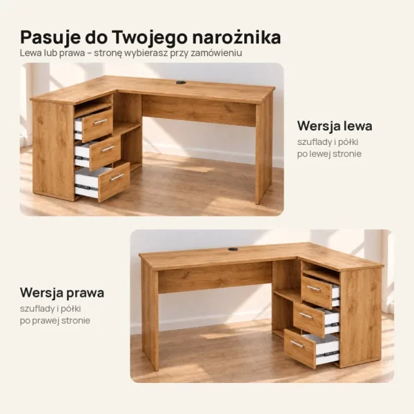 Biurko lekarskie narożne z szufladami - Dąb Złoty