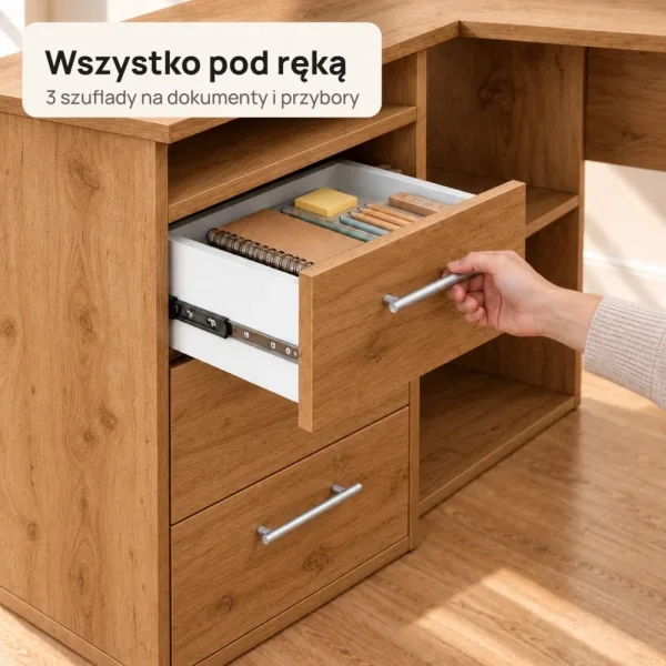 Biurko lekarskie narożne z szufladami - Dąb Złoty
