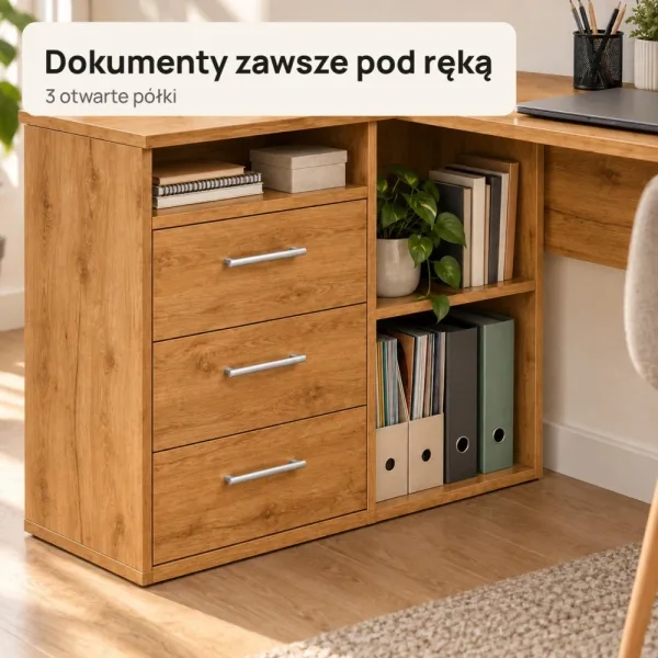 Biurko lekarskie narożne z szufladami - Dąb Złoty