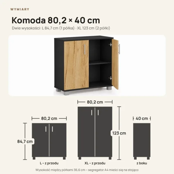 Komoda biurowa na dokumenty - Czarny / Dąb Złoty