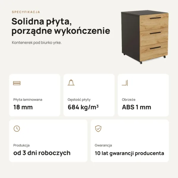 Kontenerek pod biurko - Czarny/ Dąb Złoty