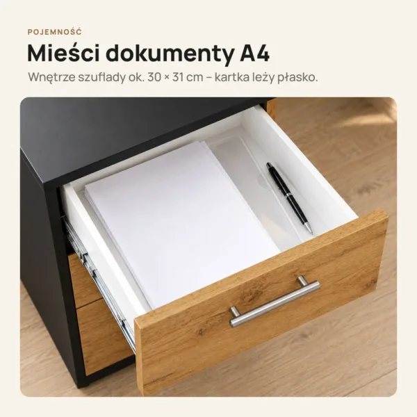 Kontenerek pod biurko - Czarny/ Dąb Złoty